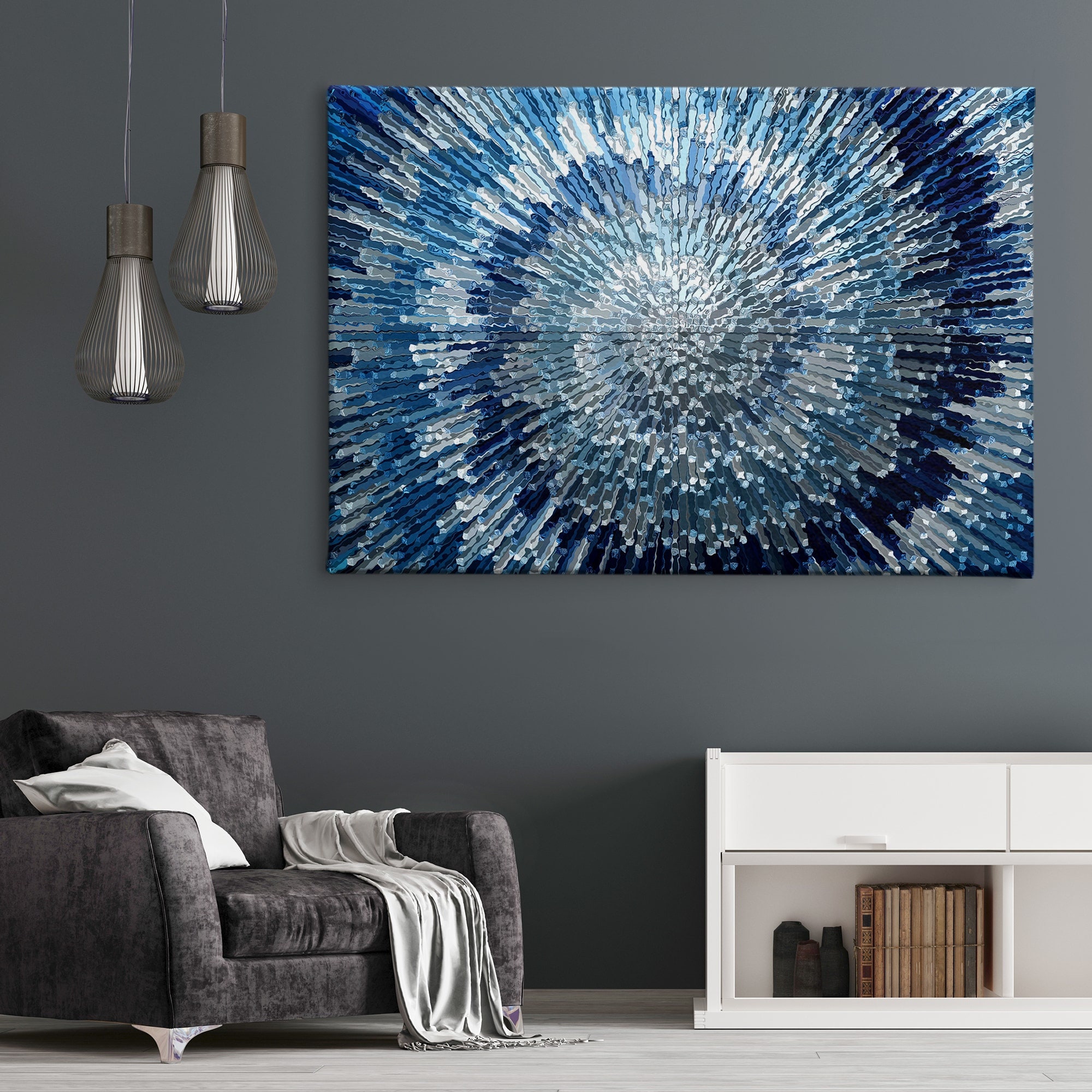 Abstract Blue Wall Art Silver Spiral Swirl Canvas Art Wall Art Etsy