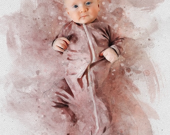 Watercolor Baby Portrait | New Baby Gift  | Custom Baby Painting | Canvas Wall Art  | Family Portrait | Christmas Gift | Portrait from Photo