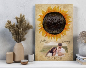 Sunflower Wedding Song Lyrics | Unique Bridal Shower Gift Song Lyrics Poster Art | Better Together, Unique Wedding Gift | Anniversary Gift