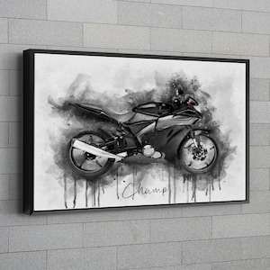 Custom Motorcycle Portrait | Father&#39;s Day Gift |  Portrait from Photo | Motorcycle Watercolor | Gift  for Bike Lovers | Canvas Wall Art
