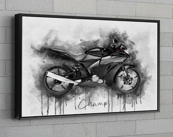 Custom Motorcycle Portrait | Father's Day Gift |  Portrait from Photo | Motorcycle Watercolor | Gift  for Bike Lovers | Canvas Wall Art