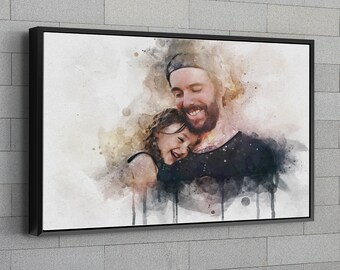 Personalized Father's Day Gift from Daughter Home Personalized Watercolor Canvas Gift Custom Family Portrait