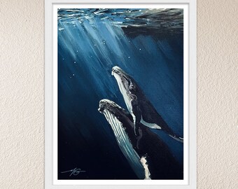 Whales Poster - Fine Art Print - Acrylic on Canvas