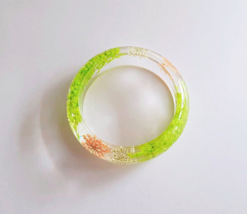 Orange Green Flower pressed flower bangle real flower bangle bracelet resin bangle bracelet