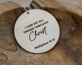 I can do all things through Christ ornament, young mens, LDS youth gift, Phillipians 4:13, ward gifts, young women, Christ centered