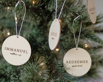 Names of Christ Ornament Set: Christian Advent Calendar, Jesus Ornaments
