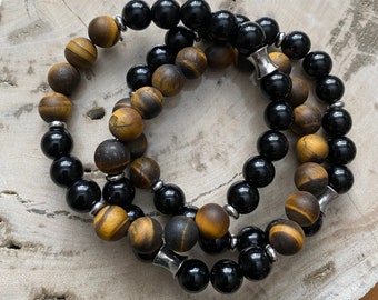 Men's Bracelet Crystal Beads for Protection (Onyx & Tiger's eye)