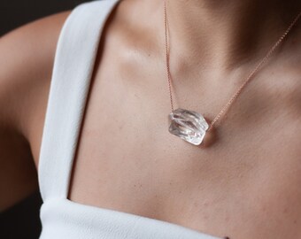 Rose Gold Dainty Crystal Necklace | Quartz Pendant | Sterling Silver Chain | Raw Stone | Self Care Healing | Valentine Idea | Galantine Gift