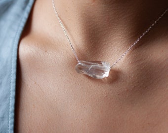 Sterling Silver Dainty Gemstone Necklace (Clear Quartz) | Self-Care Gift | Intentional Jewelry | Crystal Gift | Valentine Gift Idea