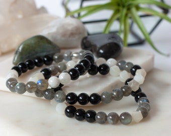 Moon Phase | Crystal Bracelet | Moonstone Labradorite Onyx | Witch Jewelry | Intentional Astrology | Altar Supplies | Self Care Gifts