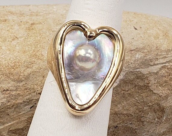 Fresh Water Cultured Pearl Heart Shape Ring Size … - image 2