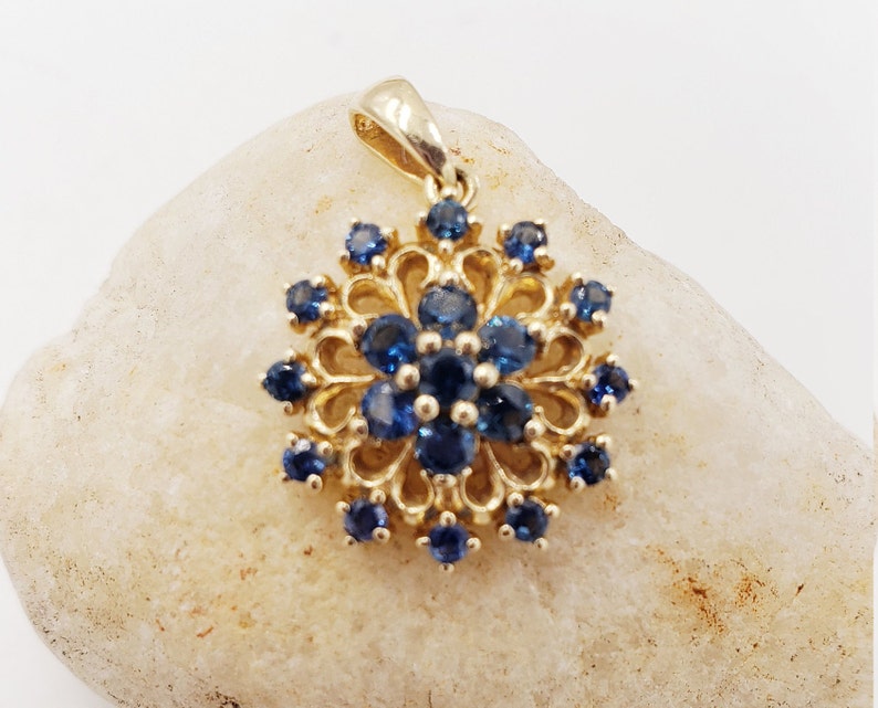 Snowflake Pendant with Sapphires in 14KT Yellow Gold