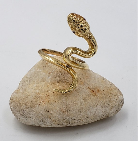 Snake with Ruby Eyes Ring Size in 18 Kt Size 8.25… - image 1