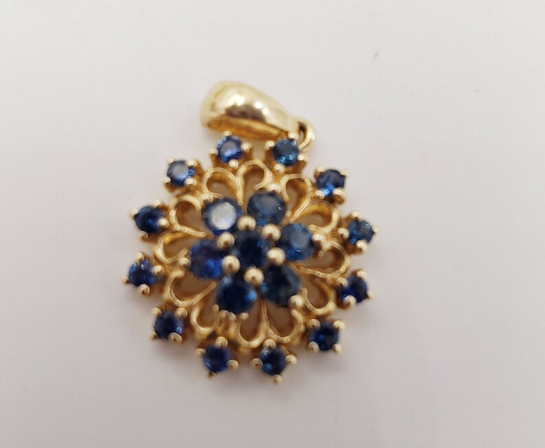 Snowflake Pendant with Sapphires in 14KT Yellow Gold