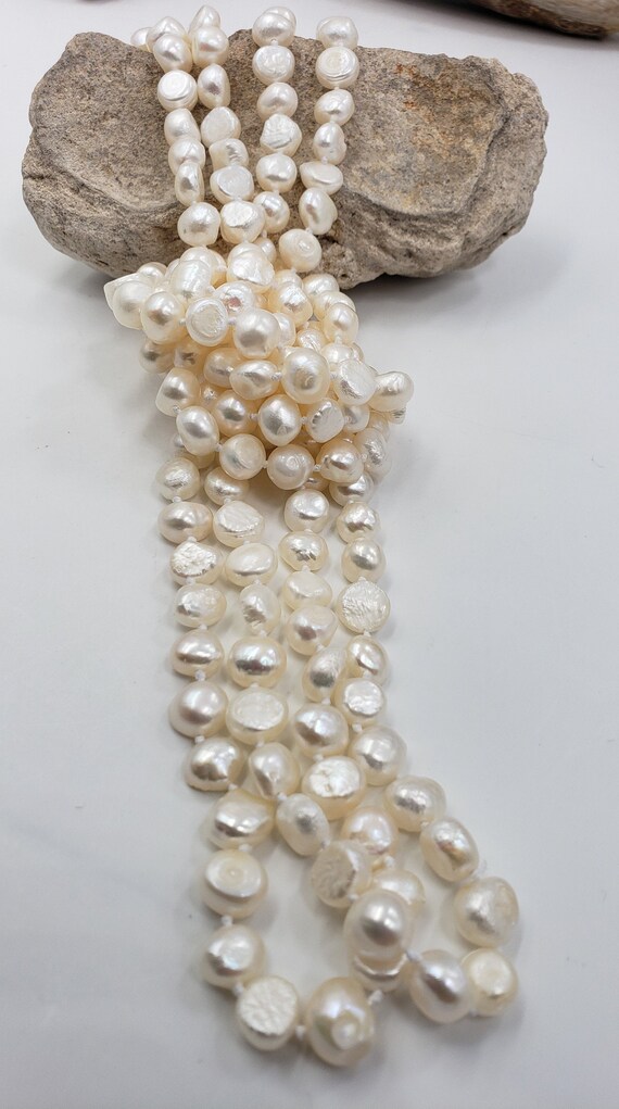 Freshwater Baroque White Pearls Necklace 67” long - image 5