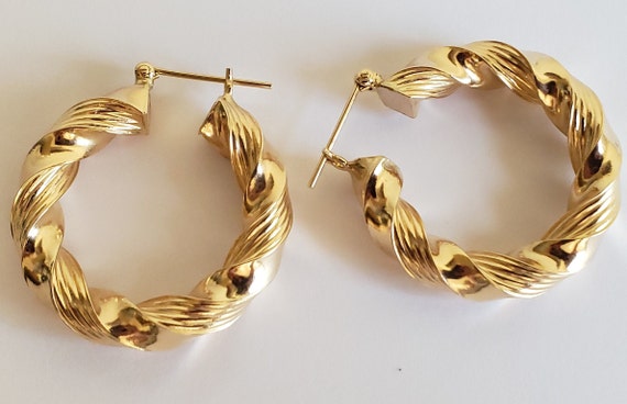 14kt Yellow Gold Twisted Rope Hoops - image 1