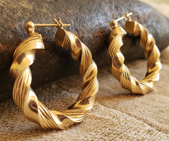 14kt Yellow Gold Twisted Rope Hoops - image 4