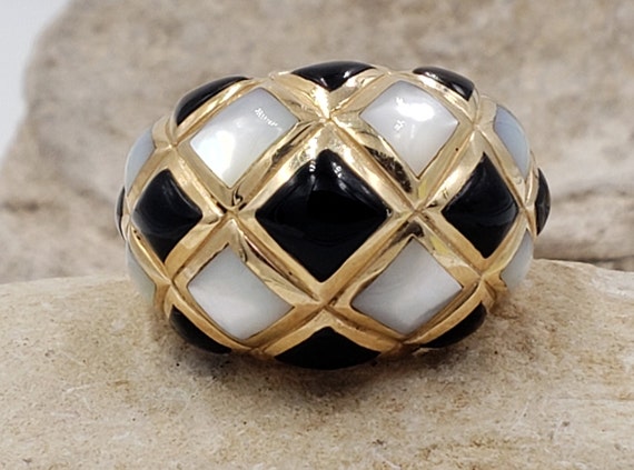 Onyx and Mother of Pearl by KBN Ring in 14Kt Yell… - image 1