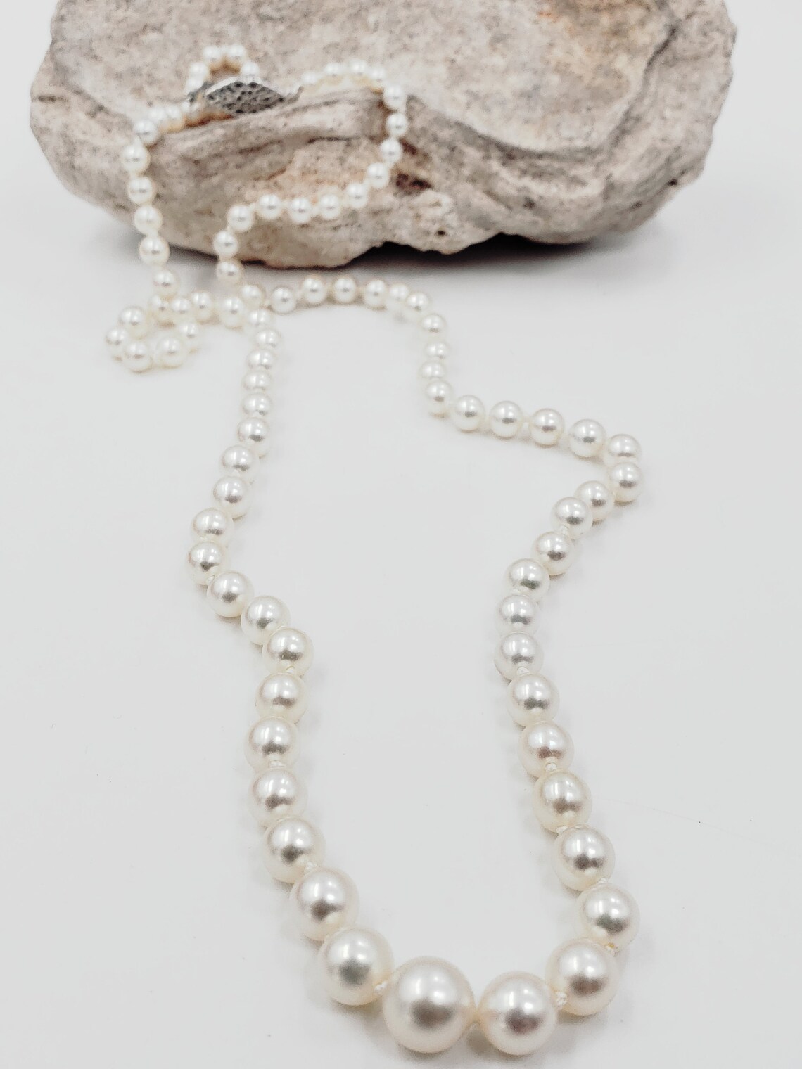 Graduated Akoya Cultured Pearls Necklace With 10KT White Gold Etsy