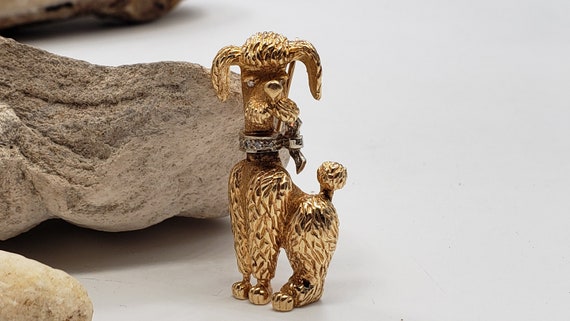 Poodle- Dog Pin With Single Diamond Cut Collar in… - image 1