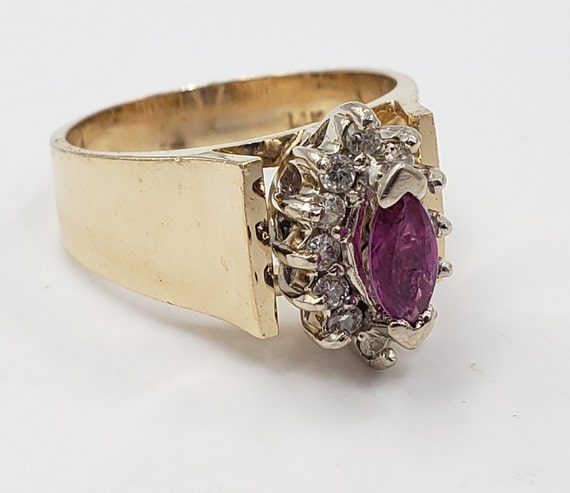 Marquise Cut Pink Topaz and Diamonds Ring in 14KT… - image 6