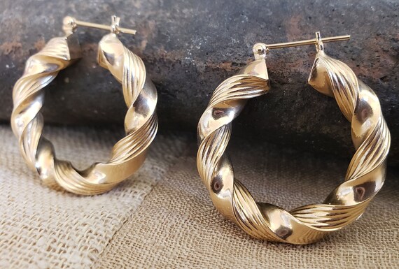 14kt Yellow Gold Twisted Rope Hoops - image 5