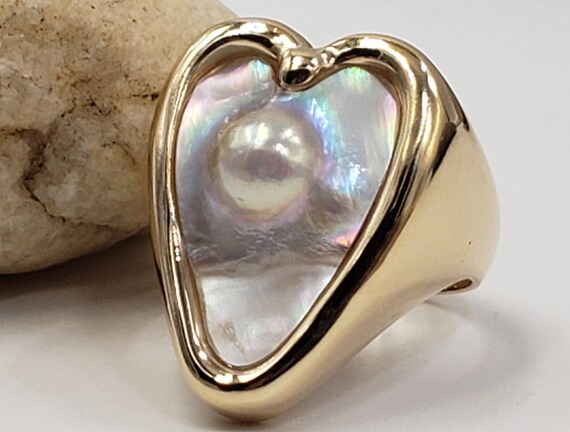 Fresh Water Cultured Pearl Heart Shape Ring Size … - image 1