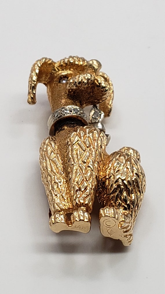 Poodle- Dog Pin With Single Diamond Cut Collar in… - image 7