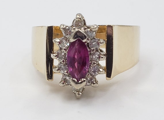 Marquise Cut Pink Topaz and Diamonds Ring in 14KT… - image 2