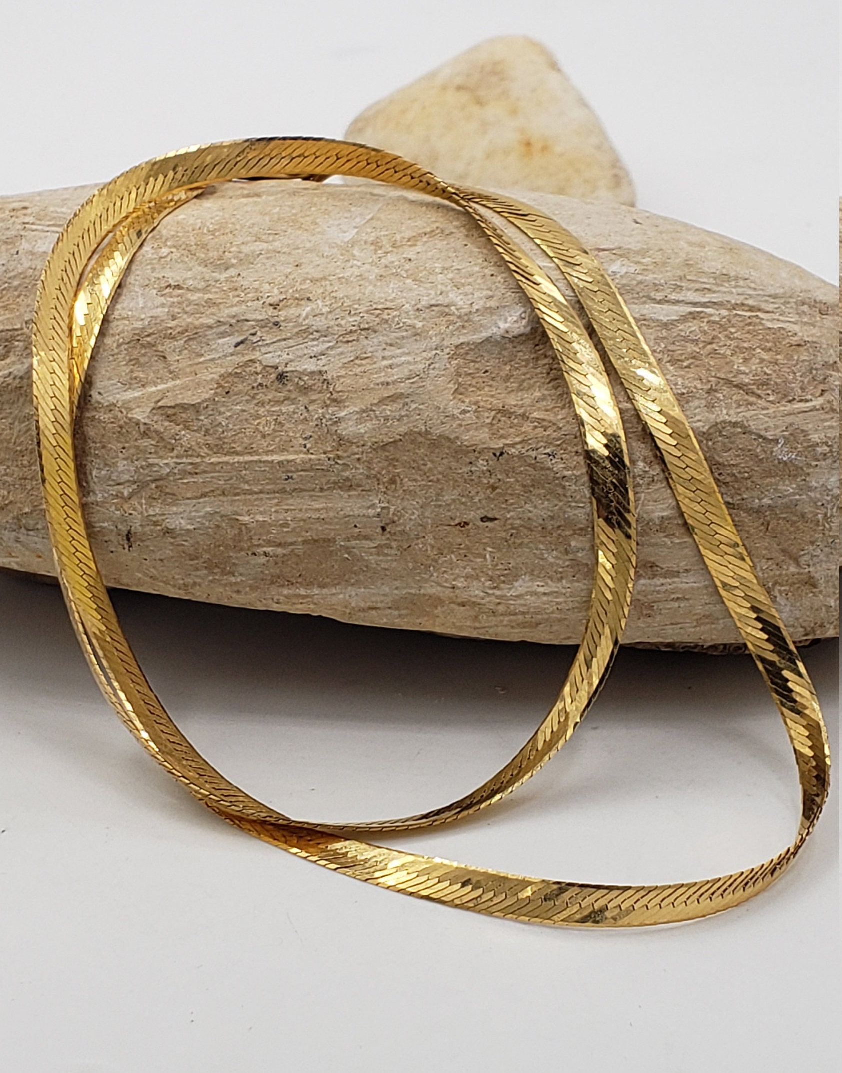 Herringbone Yellow Gold Chain 14 KT 17 Long Etsy de herringbone-yellow-gold-chain-14-kt-17-long-etsy-de
