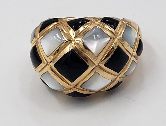 Onyx and Mother of Pearl by KBN Ring in 14Kt Yell… - image 2