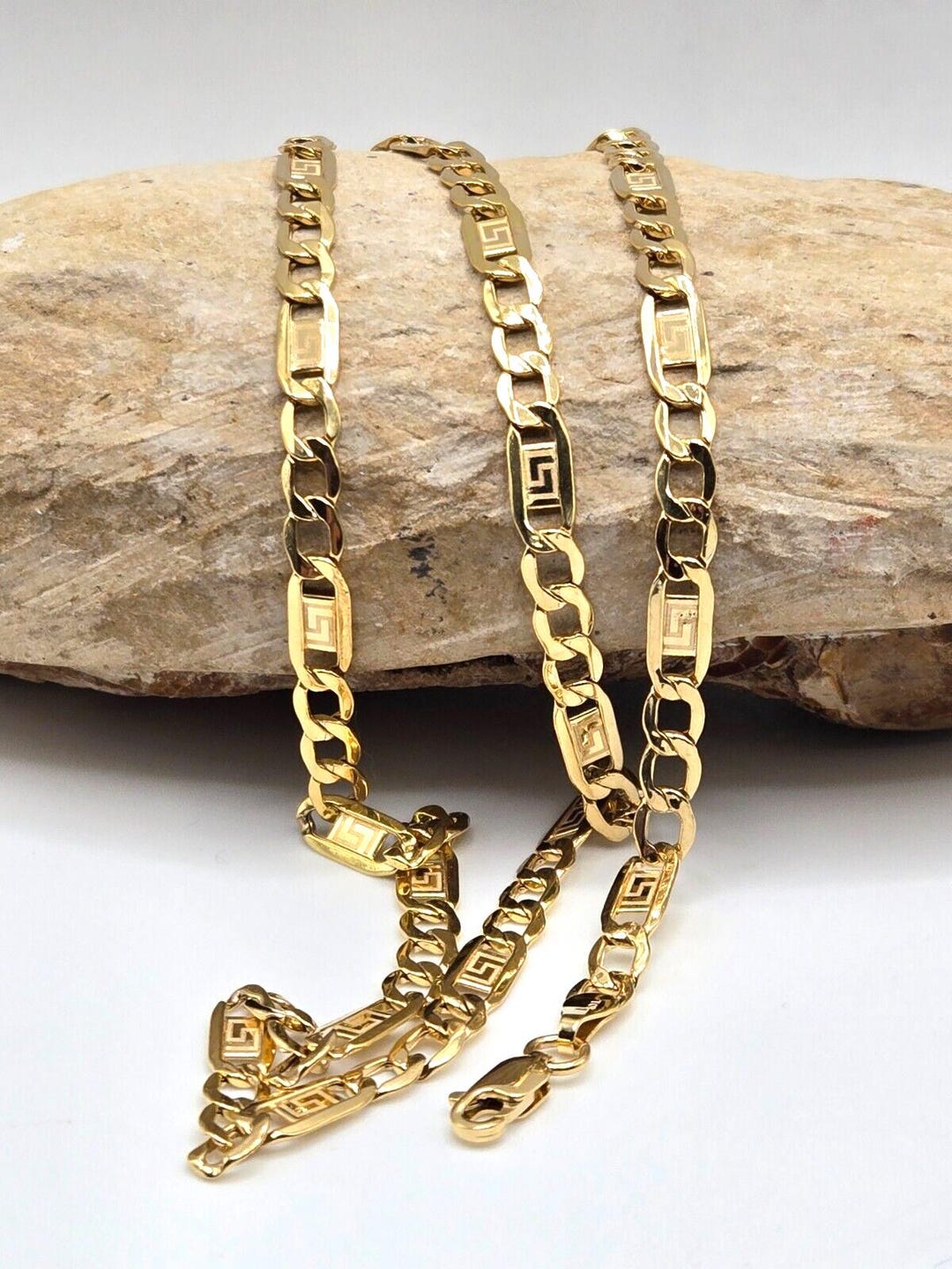 Hollow Figaro Chain With Greek Key Design 25.3/4 Inch L X 4.5mm - Etsy