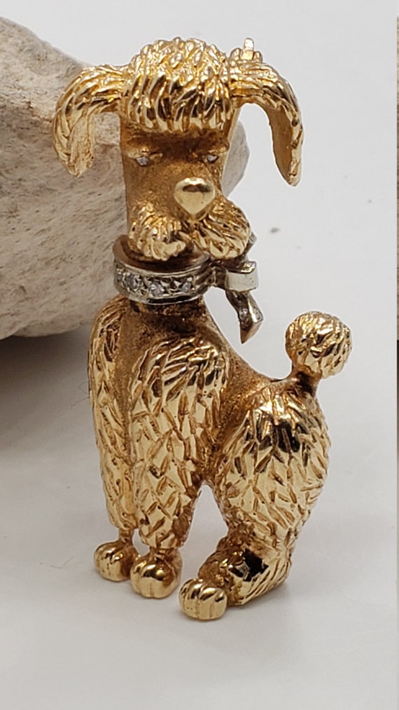 Poodle- Dog Pin With Single Diamond Cut Collar in… - image 2