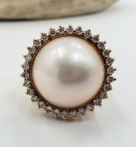 Mabe Cultured White Dome Shaped Pearl With Diamon… - image 4