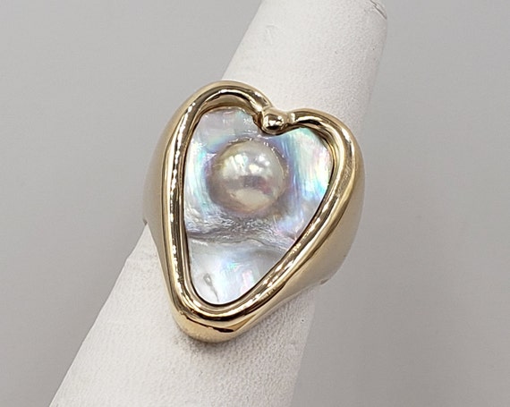 Fresh Water Cultured Pearl Heart Shape Ring Size … - image 5