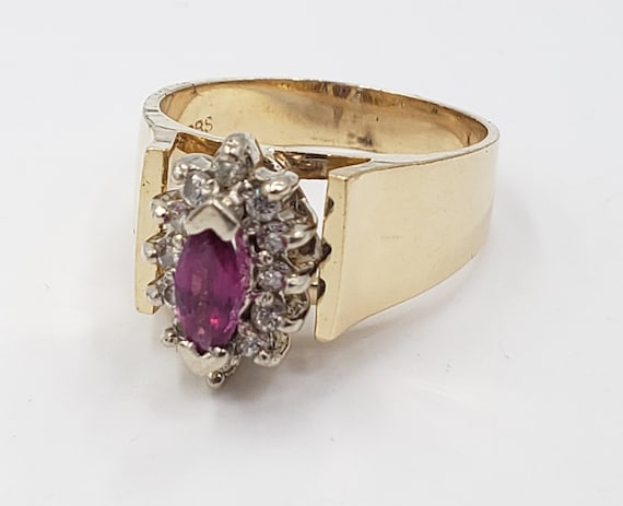 Marquise Cut Pink Topaz and Diamonds Ring in 14KT… - image 1