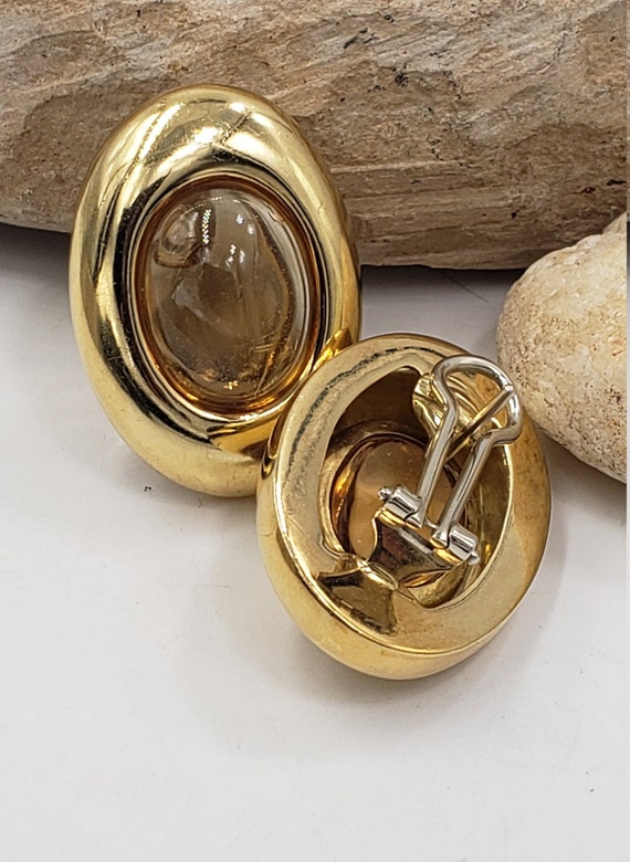 Oval Cabochon Citrine Earrings in 18Kt Yellow Gold - image 3