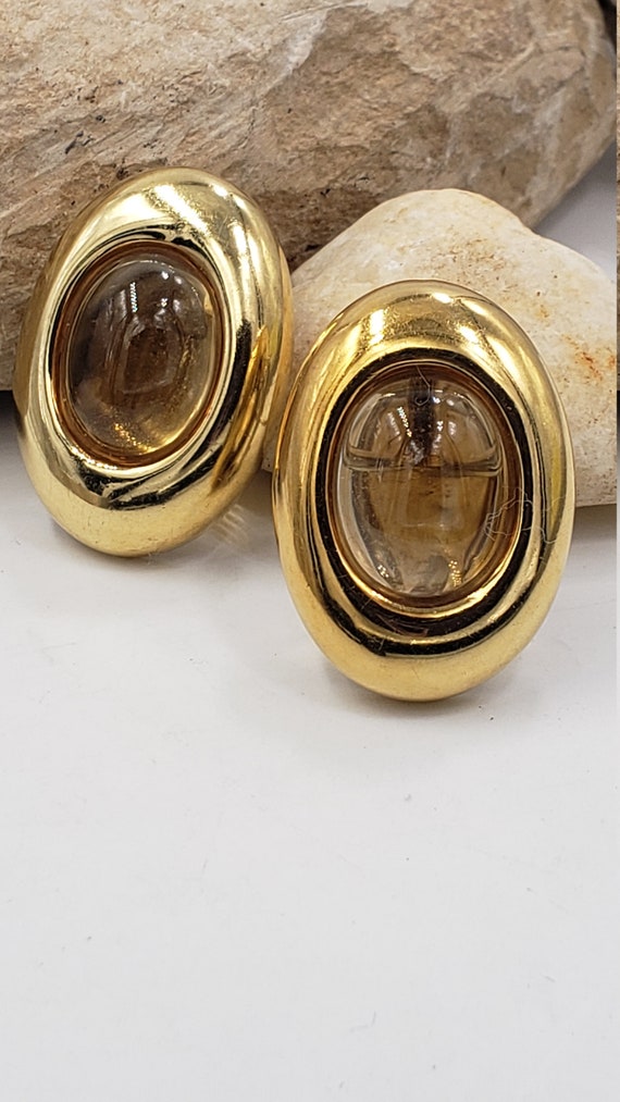 Oval Cabochon Citrine Earrings in 18Kt Yellow Gold - image 2