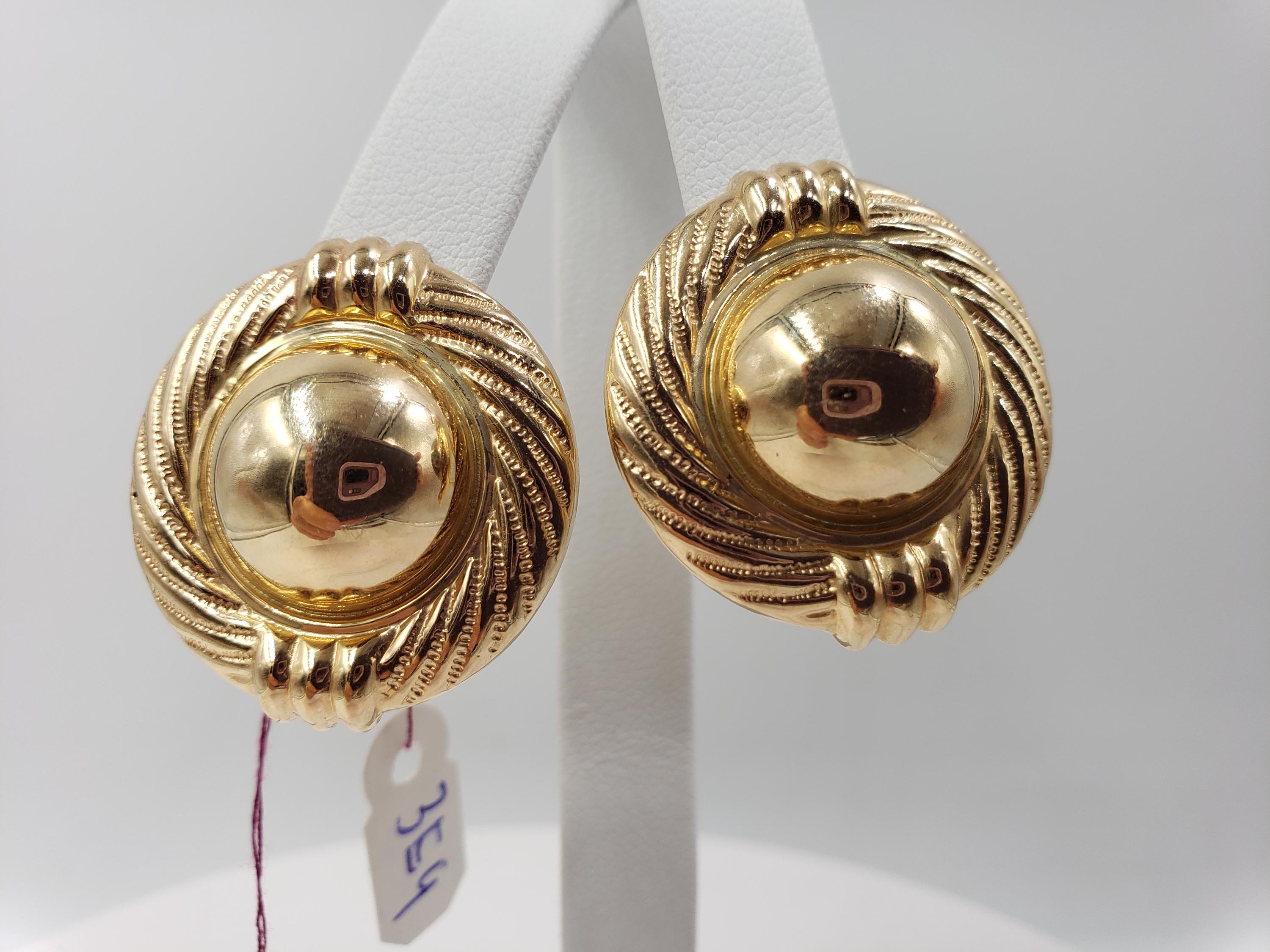14KT Yellow Gold* Hollow Round Earring – Omega Back Retro Vintage