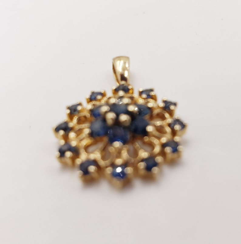 Snowflake Pendant with Sapphires in 14KT Yellow Gold
