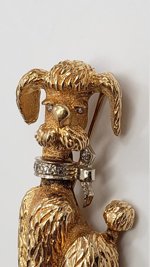 Poodle- Dog Pin With Single Diamond Cut Collar in… - image 10