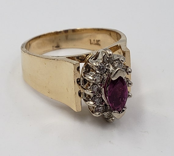 Marquise Cut Pink Topaz and Diamonds Ring in 14KT… - image 3