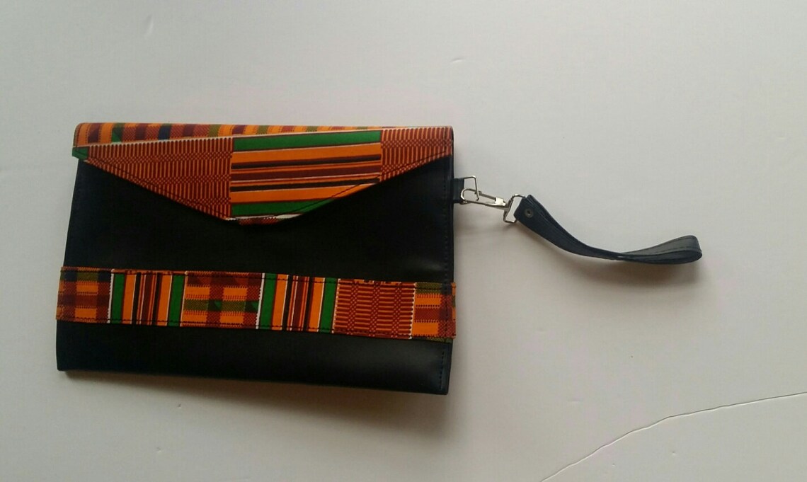 black faux leather clutch bag