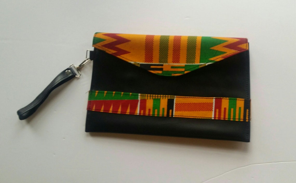 black faux leather clutch bag