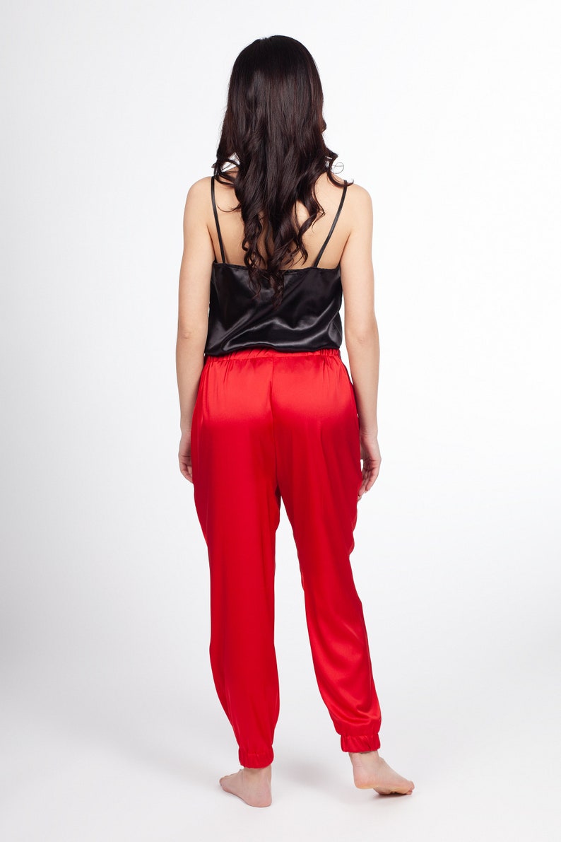 Red Silk Pajama Bottoms Palazzo Pants Wide Leg Pants Etsy