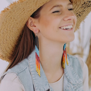 Native america beaded earrings indian beaded jewelry long earrings for women native style beading beadwork earrings beaded dangle seed bead