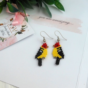 Colorful bird earrings seed bead parrot earrings tropical bird earrings jewelry summer vacation jewelry gift bird jewelry