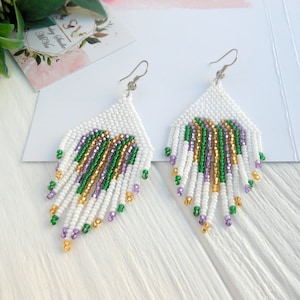 Mardi gras earrings dangle, festival beaded earrings