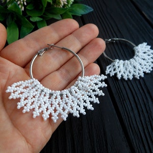 RBG earrings collar dissent jewelry ,  White beaded hoop earrings , Christmas gift for her earrings