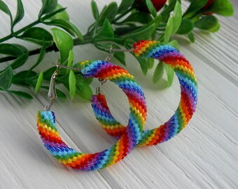 Valentines day lesbian gift for girlfriend Gay pride earrings lgbtq jewelry Rainbow earrings hoop Multicolored big circle earrings